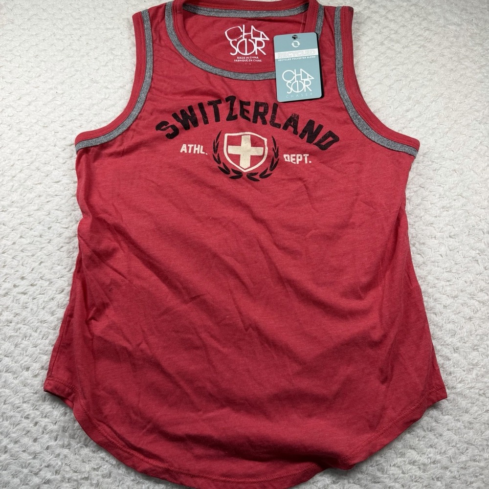 NWT Chaser Switzerland Women's Size Medium Cherry Bomb & Gray Graphic Tank-A100